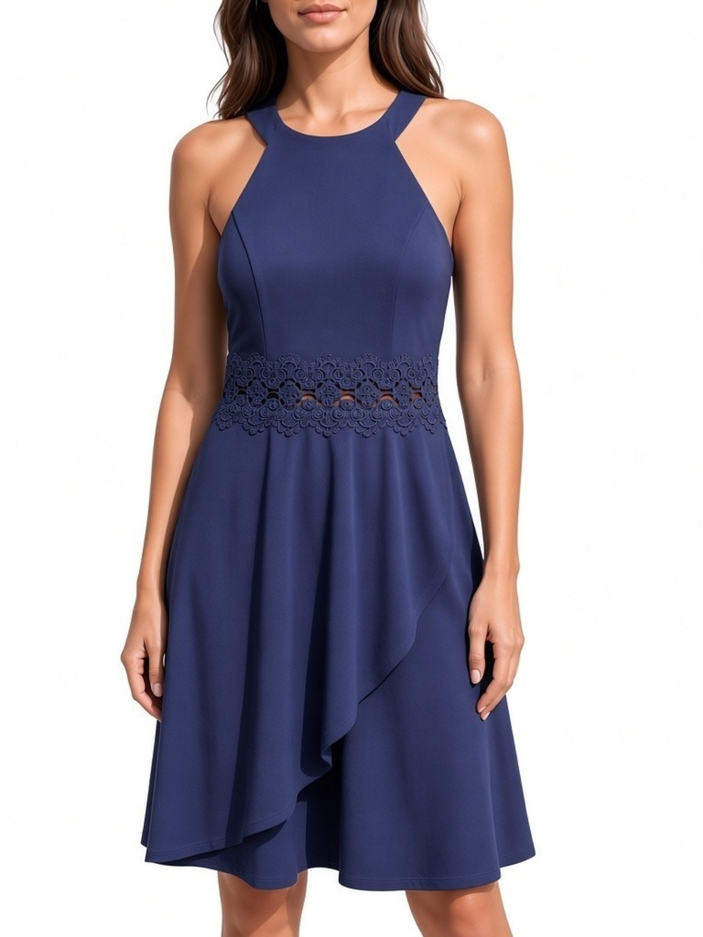 Size 9 My Michele 6 Halter Midi Dress with Lace Waist in Navy